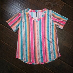 Sterling Kreek Womens Striped Western Wear V Neck Top Medium